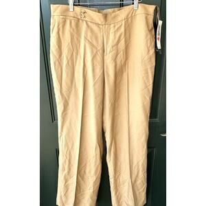 NWT Lauren Ralph Lauren 100% Silk Sz 16W Flat Front Tan Wide Leg Trousers